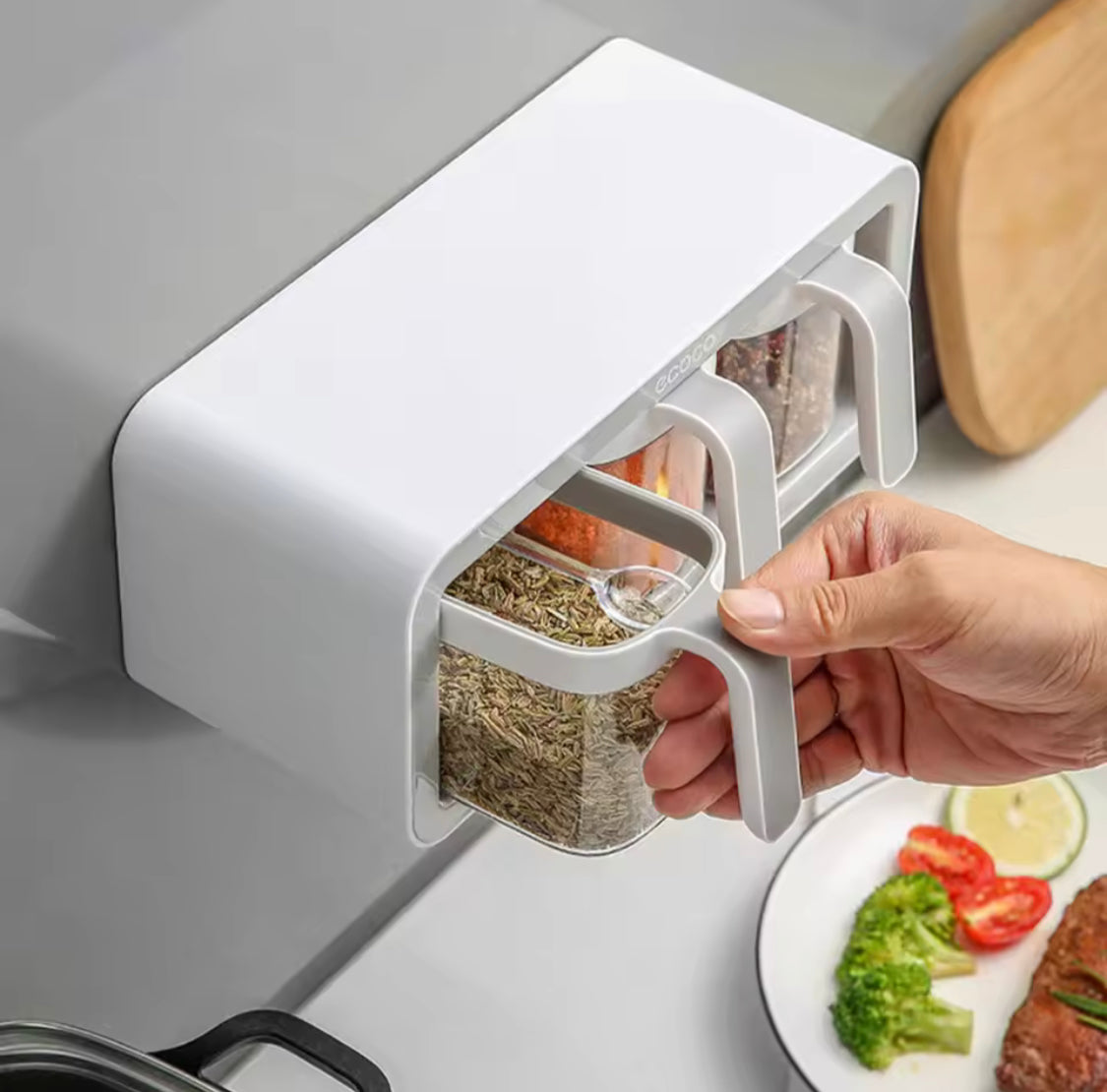 Wall Mounted Spice Rack With Spoons, Multifunctional Spice Storage Condiment Storage Rack, Herb Spices Storage Condiment Jar, Kitchen Gadget Device Sets Wall Mounted Spice Rack With Spoons, Multifunctional Spice Storage Condiment Storage Rack, Herb Spices Storage Condiment Jar, Kitchen Gadget Device Sets